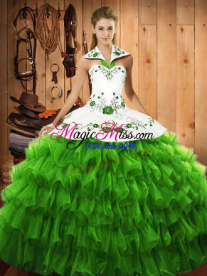 Attractive Sleeveless Lace Up Floor Length Embroidery and Ruffled Layers Sweet 16 Dress
