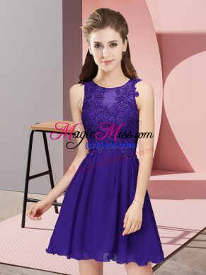 Customized Mini Length Purple Wedding Party Dress Chiffon Sleeveless Appliques