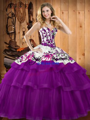 Superior Purple Lace Up Quince Ball Gowns Embroidery and Ruffles Sleeveless Floor Length