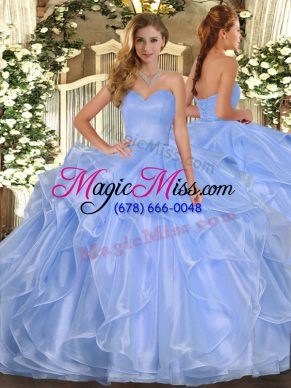 Custom Fit Light Blue Organza Lace Up Sweetheart Sleeveless Floor Length 15th Birthday Dress Ruffles