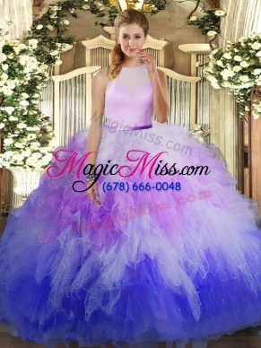 Artistic Multi-color Sleeveless Floor Length Beading and Ruffles Backless 15 Quinceanera Dress