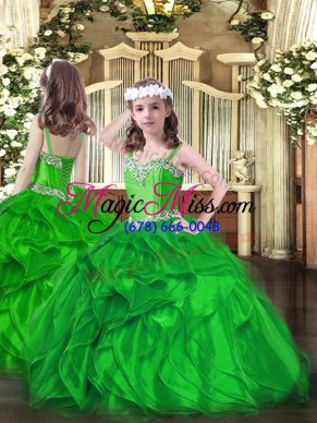 Green Lace Up Straps Beading and Ruffles Pageant Dresses Organza Sleeveless