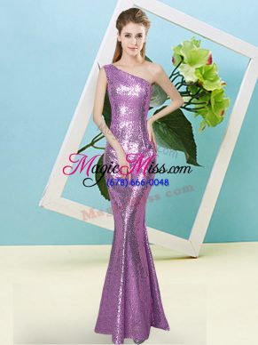 Lilac Prom Party Dress Prom and Party with Sequins One Shoulder Sleeveless Zipper