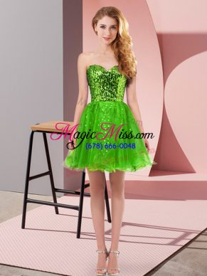 Enchanting Green A-line Tulle Sweetheart Sleeveless Sequins Mini Length Zipper Evening Dress