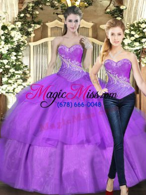 Suitable Sweetheart Sleeveless Lace Up Quinceanera Dress Eggplant Purple Tulle