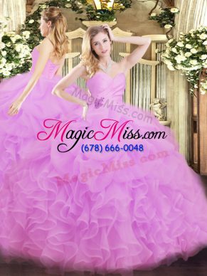 Most Popular Lilac Sleeveless Floor Length Beading and Ruffles Lace Up Quinceanera Gown