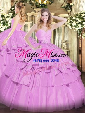 Best Lilac Sweetheart Neckline Beading and Ruffled Layers 15 Quinceanera Dress Sleeveless Lace Up