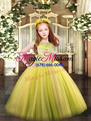 Tulle Scoop Sleeveless Zipper Beading Pageant Gowns in Yellow