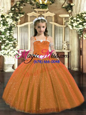High Quality Rust Red Sleeveless Appliques Floor Length Little Girls Pageant Gowns
