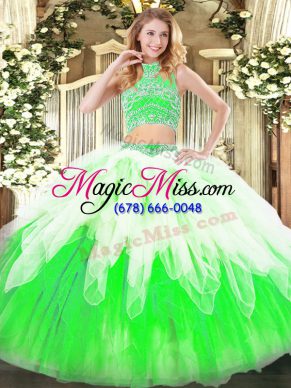Multi-color Backless 15th Birthday Dress Beading and Ruffles Sleeveless Floor Length