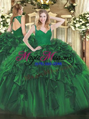 Edgy Organza Sleeveless Floor Length 15th Birthday Dress and Beading and Lace and Ruffles