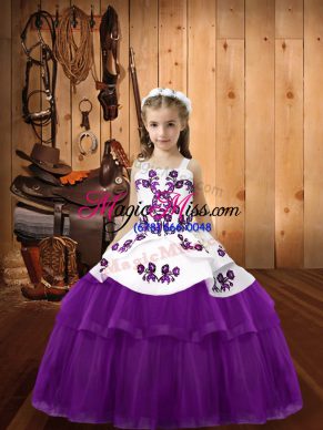 Eggplant Purple Sleeveless Tulle Lace Up Little Girls Pageant Dress Wholesale for Sweet 16 and Quinceanera