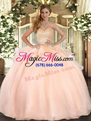 Peach Sleeveless Floor Length Beading and Ruffles Lace Up 15 Quinceanera Dress
