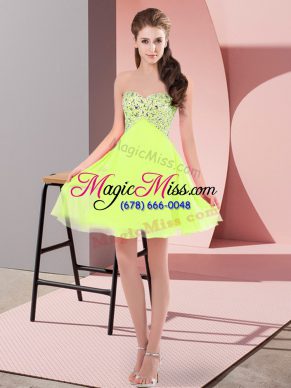 Chiffon Sweetheart Sleeveless Lace Up Beading Prom Gown in Yellow Green