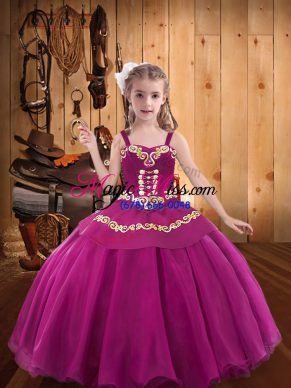 Gorgeous Sleeveless Embroidery and Ruffles Lace Up Little Girls Pageant Dress