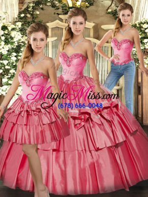 Fancy Watermelon Red Lace Up Sweetheart Beading and Ruffled Layers Quinceanera Dresses Organza Sleeveless