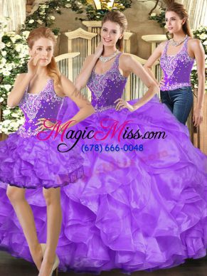 Lovely Floor Length Eggplant Purple Sweet 16 Dress Straps Sleeveless Lace Up
