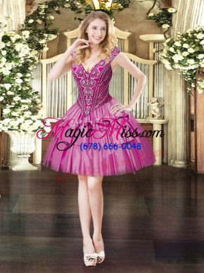 Sophisticated V-neck Sleeveless Organza Prom Dress Beading Lace Up