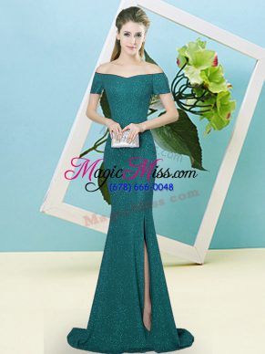 Turquoise Mermaid Sequins Dress for Prom Zipper Sequined Short Sleeves