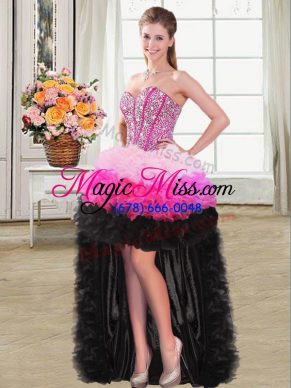 Hot Sale Sweetheart Sleeveless Organza Prom Gown Beading and Ruffles Lace Up