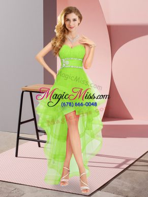 Lace Up Quinceanera Dama Dress Beading Sleeveless High Low