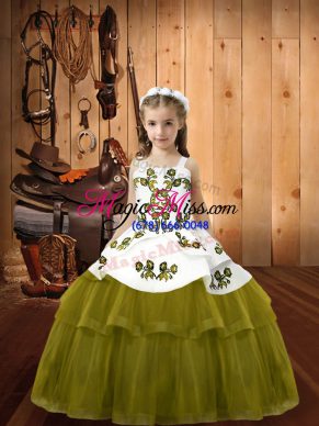 Fancy Tulle Sleeveless Floor Length Little Girls Pageant Gowns and Embroidery