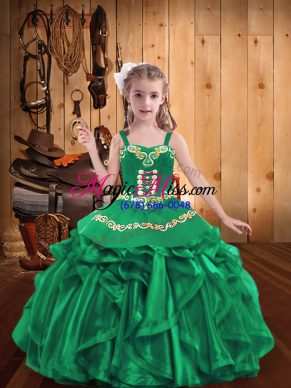 Dazzling Straps Sleeveless Organza Pageant Dress Womens Embroidery and Ruffles Lace Up