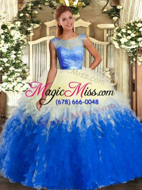 Cheap Floor Length Multi-color Ball Gown Prom Dress Tulle Sleeveless Beading and Ruffles