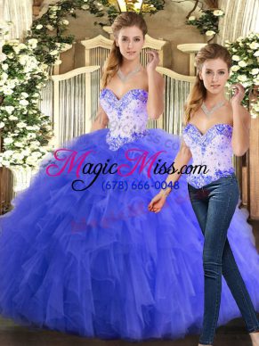Designer Sleeveless Lace Up Floor Length Beading and Ruffles Sweet 16 Quinceanera Dress