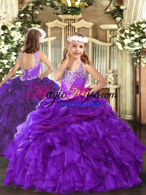 Beading and Ruffles and Pick Ups High School Pageant Dress Purple Lace Up Sleeveless Floor Length