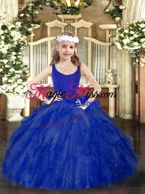 Exquisite Royal Blue Tulle Zipper Scoop Sleeveless Floor Length Girls Pageant Dresses Beading and Ruffles
