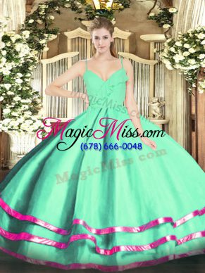 Ruffled Layers Ball Gown Prom Dress Apple Green Zipper Sleeveless Floor Length