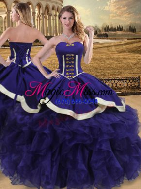 Purple Sleeveless Beading and Ruffles Floor Length Quinceanera Dresses