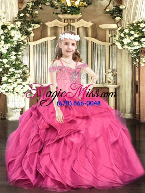 High Class Off The Shoulder Sleeveless Organza High School Pageant Dress Beading and Ruffles Lace Up