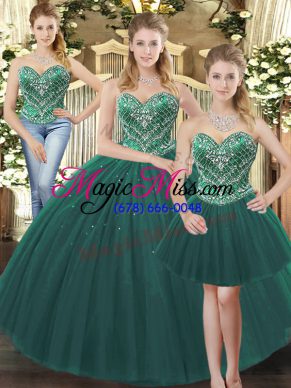 Fantastic Tulle Sleeveless Floor Length Quinceanera Dresses and Beading