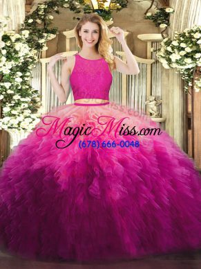 Amazing Sleeveless Lace and Ruffles Zipper Quinceanera Gowns
