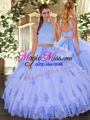 Free and Easy Light Blue Backless Sweet 16 Dresses Beading and Appliques and Ruffles Sleeveless Floor Length