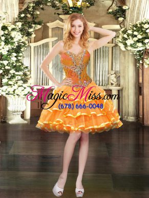 Sophisticated Sleeveless Lace Up Mini Length Beading and Ruffled Layers Prom Dress