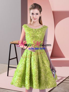 Yellow Green Lace Lace Up Homecoming Dress Sleeveless Knee Length Belt