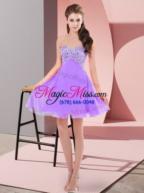 Sweetheart Sleeveless Evening Dress Mini Length Beading Lavender Chiffon