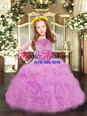 Eye-catching Scoop Sleeveless Organza Pageant Dress for Womens Beading and Ruffles and Pick Ups Zipper
