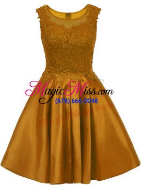 Romantic Brown Satin Zipper Bridesmaids Dress Sleeveless Mini Length Lace