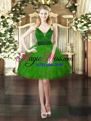 Charming Sleeveless Mini Length Beading and Ruffles Lace Up Homecoming Dress with Green