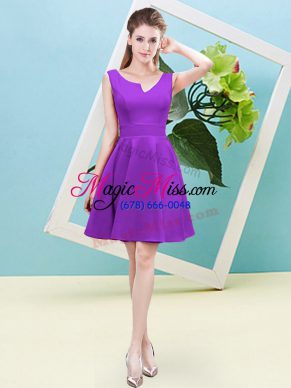 Admirable Ruching Bridesmaid Gown Eggplant Purple Zipper Sleeveless Mini Length