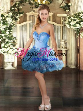 Baby Blue Sleeveless Fabric With Rolling Flowers Lace Up Homecoming Dress for Prom and Party