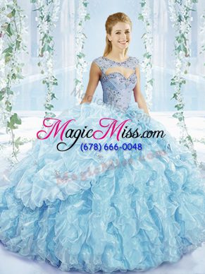 Comfortable Blue Sweetheart Neckline Beading and Ruffles and Pick Ups Ball Gown Prom Dress Sleeveless Lace Up