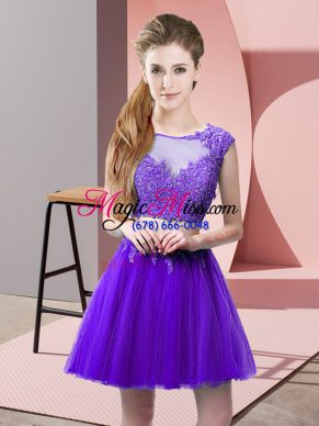 Purple Sleeveless Appliques Mini Length Prom Gown