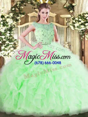 Apple Green Sleeveless Tulle Zipper Quinceanera Dresses for Military Ball and Sweet 16 and Quinceanera