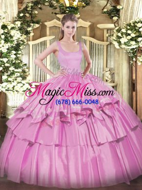 Fashionable Lilac Sleeveless Floor Length Beading and Ruffled Layers Zipper Quinceanera Dress