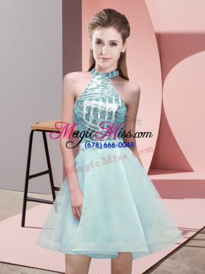 Aqua Blue Bridesmaid Gown Prom and Party and Wedding Party with Sequins Halter Top Sleeveless Backless